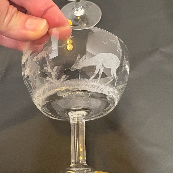 Vintage Etched East Germany Crystal Coupe Set Hunting/Wildlife Scene - Picture 8 of 16